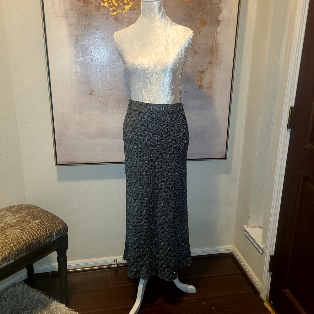 Carmen Marc Valvo Gray Rib Maxi Pencil Skirt - Picture 3 of 8
